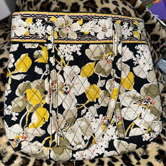 Vera Bradley Retired Dogwood Pattern tote bag in yellow, black, white, grey - Picture 2 of 3